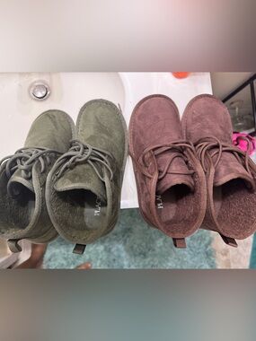 The Children's Place Olive Green and Mauve Suede-Style Lace-Up Kids Boots